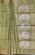 Load image into Gallery viewer, Banaras Chanderi Saree with Self Colored Border,Sequence Pallu and Blouse-CHUTNEY  GREEN COLOUR (Copy)
