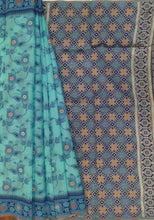 Load image into Gallery viewer, Desingers saree with katha work embroidery on cotton saree-blue color
