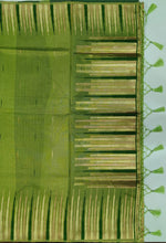 Load image into Gallery viewer, Desingers saree with woven patterns and tasselled fringe, geometry and ornamental design-GREEN COLOR
