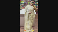 Load and play video in Gallery viewer, Banaras Chinnon Crepe Saree with Self Colored Border,Pallu and Blouse.
