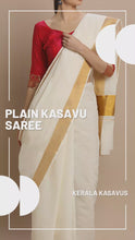Load and play video in Gallery viewer, Plain Kerala Kasavu Pure Cotton Saree (GOLD ZARI)
