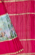 Load image into Gallery viewer, Semi Mysuru Crepe Saree with Digitally Printed Body,Contrast Border,Pallu and Blouse.
