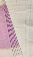 Load image into Gallery viewer, Semi Mysuru Crepe Pastel Saree with Contrast Off-White Border and Checked body
