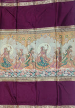 Load image into Gallery viewer, Semi Mysuru Crepe Saree with Digitally Printed Body,Contrast Border,Pallu and Blouse.
