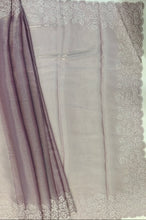 Load image into Gallery viewer, Designer Saree with Rice Stitch Embroidery on Crush Fabric-Wine color
